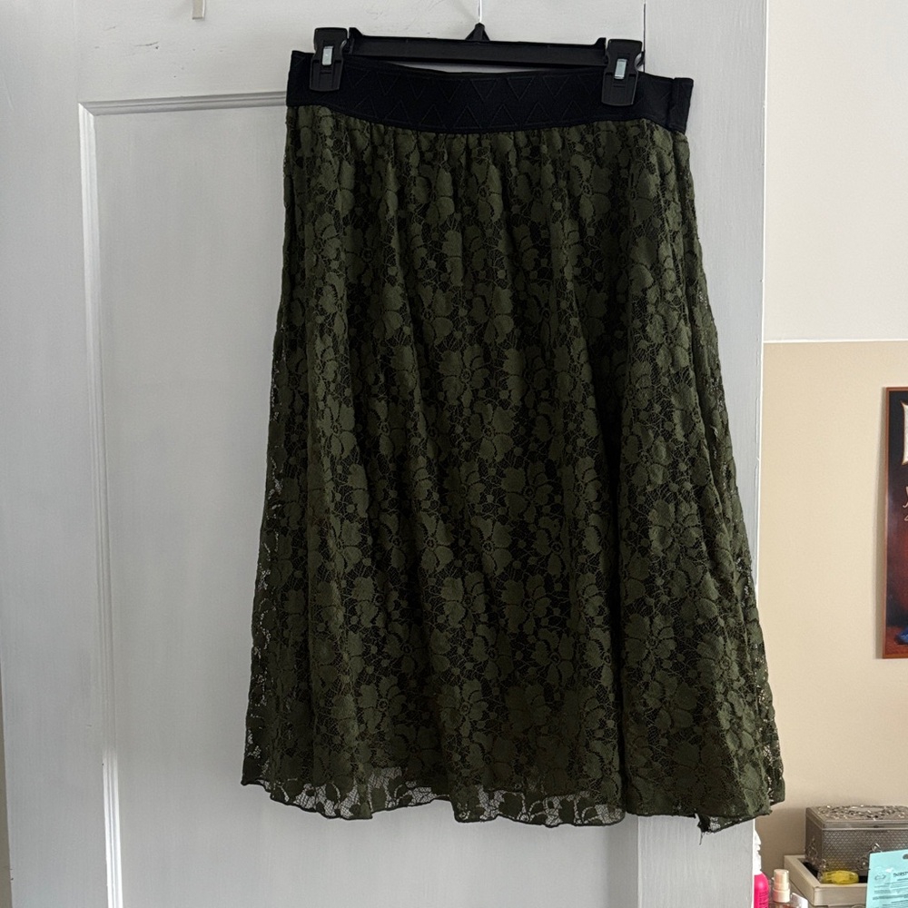 LuLaRoe Lace Midi Skirt - Olive Black